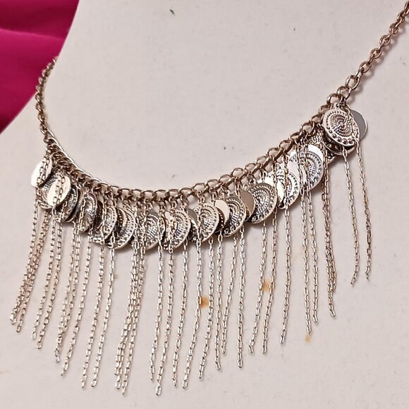Handmade Silver Gypsy Coin Fringe Choker Necklace Boho Hippie Festival - Picture 3 of 8